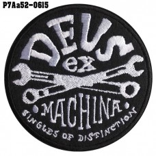 shirt arm ironing board Cartoon glue pattern DEUS EX MACHINA cross wrench /Size 7*7cm #embroider black white on black background High quality detailed embroidery, model P7Aa52-0615
