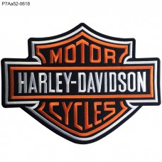 อาร์มติดเสื้อ ปักลาย Harley-Davidson ปักส้มฝรั่งพื้นดำ ชิ้นใหญ่ /Size 28*21.5cm งานปักละเอียด รุ่น P7Aa52-0618