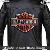 อาร์มติดเสื้อ ปักลาย Harley-Davidson ปักส้มฝรั่งพื้นดำ ชิ้นใหญ่ /Size 28*21.5cm งานปักละเอียด รุ่น P7Aa52-0618