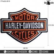 อาร์มติดเสื้อ ปักลาย Harley-Davidson ปักส้มฝรั่งพื้นดำ ชิ้นใหญ่ /Size 28*21.5cm งานปักละเอียด รุ่น P7Aa52-0618