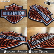 อาร์มติดเสื้อ ปักลาย Harley-Davidson ปักส้มฝรั่งพื้นดำ ชิ้นใหญ่ /Size 28*21.5cm งานปักละเอียด รุ่น P7Aa52-0618