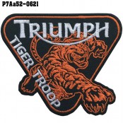 อาร์มติดเสื้อ ตัวรีดติดเสื้อ อาร์มปักลาย TRIUMPH TIGER TROOP รูปเสือโคร่ง #ปักดำส้มขาวโพลีดำ/Size 8.5*7cm งานปักละเอียดคุณภาพสูง รุ่น P7Aa52-0621