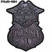 อาร์มติดเสื้อ ปักลาย HARLEY POLICE อาร์มตํารวจ #ปักดำเทาพื้นดำ /Size 10*7.5cm งานปักละเอียด รุ่น P7Aa52-0624