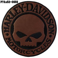 Harley-Davidson skull Patch, black embroidered on brown leather base /Size 10*10cm, cool detailed embroidery, model P7Aa52-0656