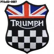 อาร์มปักลาย Triumph Union Jack โล่ ดำแดงน้ำเงินขาว ติดเสื้อติดแจ็กเก็ต ติดสินค้าแฟชั่น /SIZE 7*6cm งานปักระเอียด รุ่น P7Aa52-0657