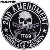 อาร์มปักลาย  2ND AMENDMENT ทรงกลมปักขาวเทาพื้นดำ/Size 10*10cm  งานปักคุณภาพดีเส้นคมชัด รุ่น P7Aa52-0659 