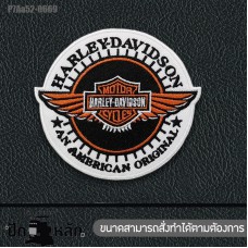 อาร์มรีดติดเสื้อ อาร์มปัก HARLEY an american original ปักดำขาวส้มพื้นโพลีดำ/Size 10*9cm รุ่น P7Aa52-0669 พร้อมส่ง!!!!