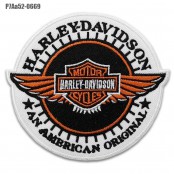 อาร์มรีดติดเสื้อ อาร์มปัก HARLEY an american original ปักดำขาวส้มพื้นโพลีดำ/Size 10*9cm รุ่น P7Aa52-0669 พร้อมส่ง!!!!