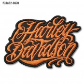 Embroidered HarleyDavidson letters embroidered patch, orange, black poly background/Size 8*5.5cm, model P7Aa52-0670, ready to ship!!!!