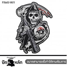 อาร์มรีดติดเสื้อ อาร์มปักลาย son of anarchy ปักขาวดำเทาแดงพื้นโพลีดำ/Size 25*18cm รุ่นP7Aa52-0671 พร้อมส่ง!!!!