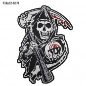 Embroidered arm patch son of anarchy patch, black and white, grey, red, black poly background/Size 25*18cm, model P7Aa52-0671, ready to ship!!!!
