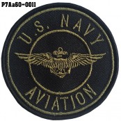  Arm embroidered with hook-and-loop pattern, embroidered U.S. NAVY AVIATION circle / Size 7 * 7cm #, black green embroidery, black background model P7Aa60-0011