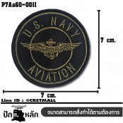  Arm embroidered with hook-and-loop pattern, embroidered U.S. NAVY AVIATION circle / Size 7 * 7cm #, black green embroidery, black background model P7Aa60-0011