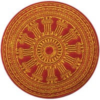 Embroidered pattern "Dharma Chakra size 8x8 cm, yellow embroidery, red ground Stick to the shirt attached to the military Stick to fashion products DIY work clothes Embroidery No.F3Aa51-0017