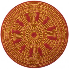 Embroidered pattern "Dharma Chakra size 8x8 cm, yellow embroidery, red ground Stick to the shirt attached to the military Stick to fashion products DIY work clothes Embroidery No.F3Aa51-0017