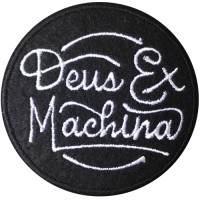 อาร์มปักลาย"DEUS MACHINE  size 6x6 cmปักขาวพื้นดำ  ติดเสื้อติดหมวกทหาร ติดสินค้าแฟชั่น งานDIYเสื้อผ้า งานปักระเอียด No.F3Aa51-0005