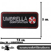 อาร์มปักลาย"UMBRELLA  วงกลม size 7.5x3 cm ปักขาวแดงพื้นดำ ติดเสื้อติดหมวกทหาร ติดสินค้าแฟชั่น งานDIYเสื้อผ้า งานปักระเอียด No.F3Aa51-0005