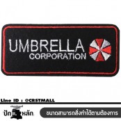 อาร์มปักลาย"UMBRELLA  วงกลม size 7.5x3 cm ปักขาวแดงพื้นดำ ติดเสื้อติดหมวกทหาร ติดสินค้าแฟชั่น งานDIYเสื้อผ้า งานปักระเอียด No.F3Aa51-0005