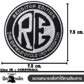 อาร์มปักลาย"ROYAL ENFRIELD RE  วงกลม size 7.5 cmปักขาวพื้นดำ ติดเสื้อติดหมวกทหาร ติดสินค้าแฟชั่น งานDIYเสื้อผ้า งานปักระเอียด No. F3Aa51-0007