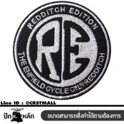 อาร์มปักลาย"ROYAL ENFRIELD RE  วงกลม size 7.5 cmปักขาวพื้นดำ ติดเสื้อติดหมวกทหาร ติดสินค้าแฟชั่น งานDIYเสื้อผ้า งานปักระเอียด No. F3Aa51-0007