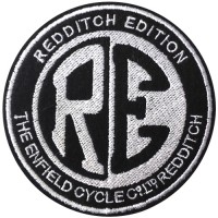 Embroidery pin "ROYAL ENFRIELD RE, circle size 7.5 cm, black embroidery, stick to the military hat, stick to fashion products, DIY work, embroidery work, F3Aa51-0007