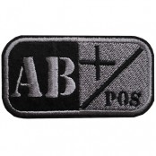 อาร์มทหารกรุ๊ปเลือด ติดเสื้อติดหมวกทหาร ปักลาย"AB POS สีเหลืี่ยม /Size 7x4 cm งานปักระเอียด No. F3Aa51-0005