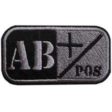 อาร์มทหารกรุ๊ปเลือด ติดเสื้อติดหมวกทหาร ปักลาย"AB POS สีเหลืี่ยม /Size 7x4 cm งานปักระเอียด No. F3Aa51-0005