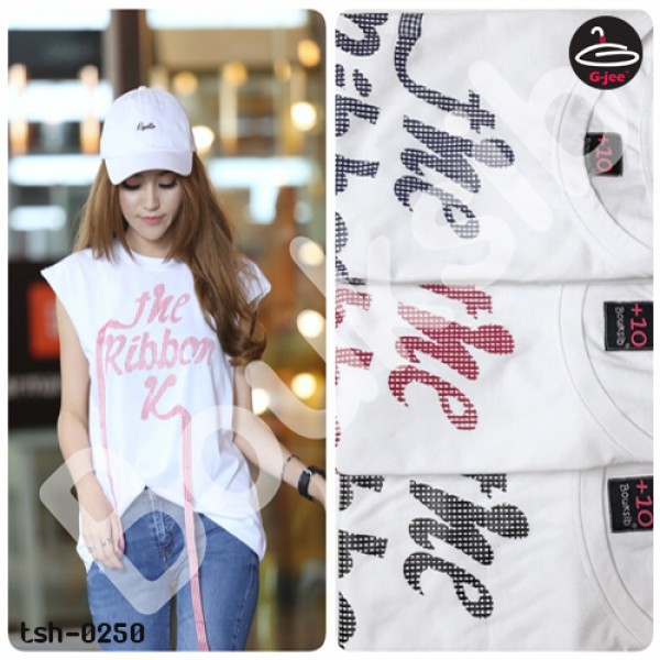 เสื้อยืดแขนกุดผู้หญิงพิมพ์ลาย The Ribbon มี 3 สี No.tsh-0250