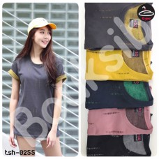 เสื้อยืดแขนสั้นผู้หญิงคัลเลอร์ฟูล colorful แต่งรอยขาด มี 5 สี No.tsh-0255