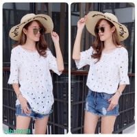 Korean lace shirt White fashion lace blouse woven pattern No.F1Cs50-1190