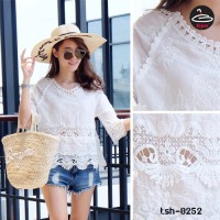 Korean lace shirt White Lace Long Sleeve Shirt No.tsh-0252