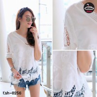 White lace shirt Korean Rose Weave No.tsh-0256