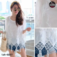 White lace shirt Korean Lace Long Tassel No.tsh-0257