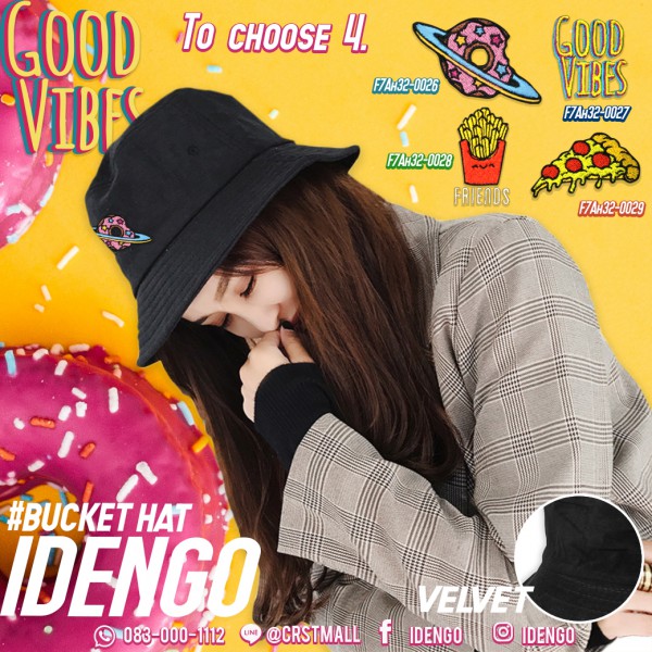 หมวก Bucket ผ้ากำมะหยี่ Concept Good Vibes ความรู้สึกดีๆ หมวกสีดำ มี 4 แบบ