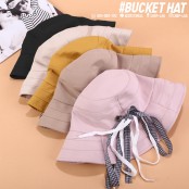 Bucket Hat, Bow Tie, Plaid, Cap, Round, Bow Tie, Lovely, Beautiful Plaid, No. F5Ah32-0133