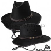 หมวกทรง COWBOY ผ้าสักหลาด ใบเล็ก ถักขอบหนัง คาดเปียหนัง  สินค้ามีทั้งหมด 3 สี No.F1Ah16-0048