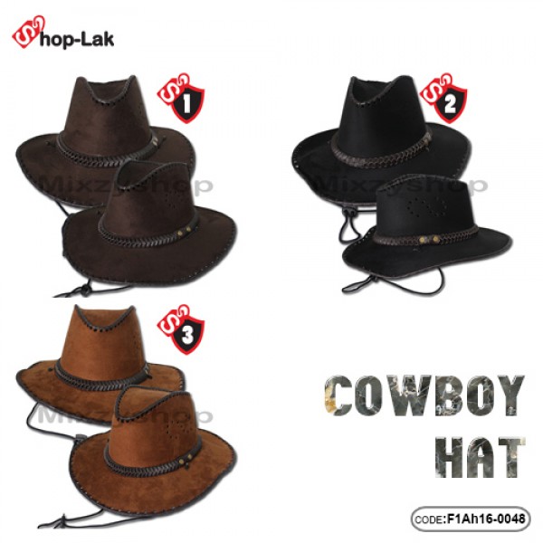 หมวกทรง COWBOY ผ้าสักหลาด ใบเล็ก ถักขอบหนัง คาดเปียหนัง  สินค้ามีทั้งหมด 3 สี No.F1Ah16-0048