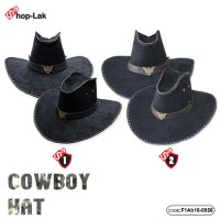 หมวกคาวบอย หนังกลับ สีดำ ถักขอบหนัง หมวกcowboyหนัง สีดำ    No.F1Ah16-0056