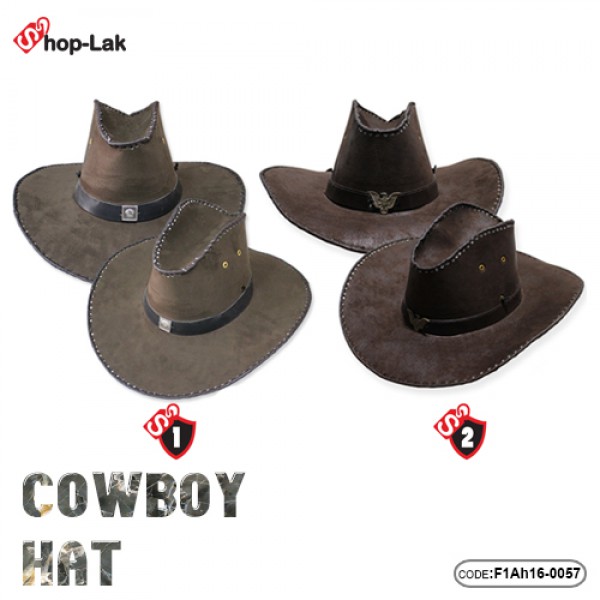 หมวกคาวบอย หนังกลับ สีน้ำตาล คาดเชือกถักสีดำ หมวกcowboy  มี 2 สี No.F1Ah16-0057 
