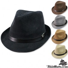  หมวกMJ หมวกTrilby หมวกทรงทริลบี้ หนังกลับ คาดเข็มขัดหนัง สินค้ามีทั้งหมด 5 สี No.F1Ah12-0019