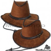 หมวกทรง COWBOY ผ้าสักหลาด ใบเล็ก ถักขอบหนัง คาดเปียหนัง  สินค้ามีทั้งหมด 3 สี No.F1Ah16-0048