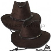 หมวกทรง COWBOY ผ้าสักหลาด ใบเล็ก ถักขอบหนัง คาดเปียหนัง  สินค้ามีทั้งหมด 3 สี No.F1Ah16-0048