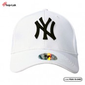 หมวกแก๊ปปัก NY สีขาวปักดำ เป็นแบบหมวกเต็มใบ ใส่ได้ขนาดรอบศรีษะ 56-58 เซนติเมตร No.F5Ah15-0483