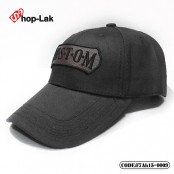 หมวกแก๊ปแบบเข็มขัดปักป้ายหนัง CUSTOM   สีดำ    No.F7Ah15-0009