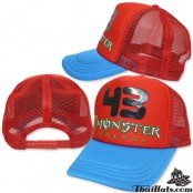 หมวกแก๊ปฟองน้ำตาข่ายคละลาย หมวกตาข่ายMONSTER 43   สีแดงปีกน้ำเงิน    No.F5Ah15-0011