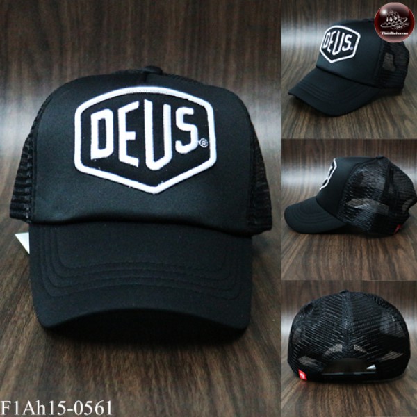 หมวกแก๊ปปักDEUS หมวกแก๊ปฟองน้ำตาข่าย DEUS สีดำปักขาว ด้านหลังเป็นSNAPBACKปรับไซด์ได้ No.F1Ah15-0561