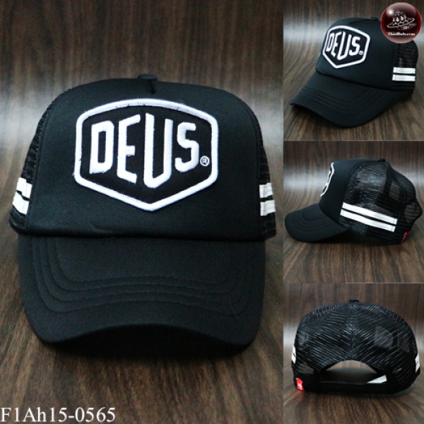  หมวกแก๊ปปักDEUS หมวกแก๊ปฟองน้ำตาข่าย 2แถบ DEUS สีดำปักขาว ด้านหลังเป็นSNAPBACKปรับไซด์ได้  No. F1Ah15-0565