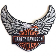 อาร์มรีดติดเสื้อผ้า ปัก HARLEY  นกอินทรีย์ปีกเครื่องยนต์  F3Aa51-0009