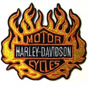 อาร์มปักลาย Harley ลายไฟ  7x8 cm ติดเสื้อติดหมวก ติดสินค้าแฟชั่น งาน DIY เสื้อผ้า งานปักระเอียด No.F3Aa51-0013a001