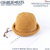 หมวกกันหนาว หมวกไหมพรม ถักม้วนขอบบุ ผ้าซับใน ทรงชาลี หมวกขอบม้วน No.F5Ah13-0033